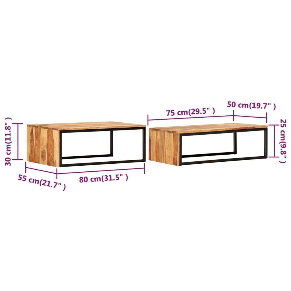Brown Set of 2 Solid Sheesham Wood Rectangular Nesting Coffee Table F5381