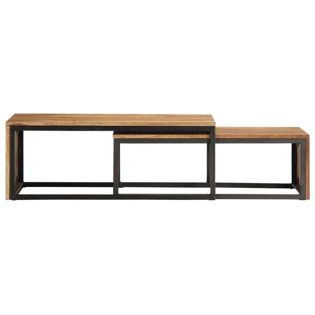 Brown Set of 2 Solid Sheesham Wood Rectangular Nesting Coffee Table F5381