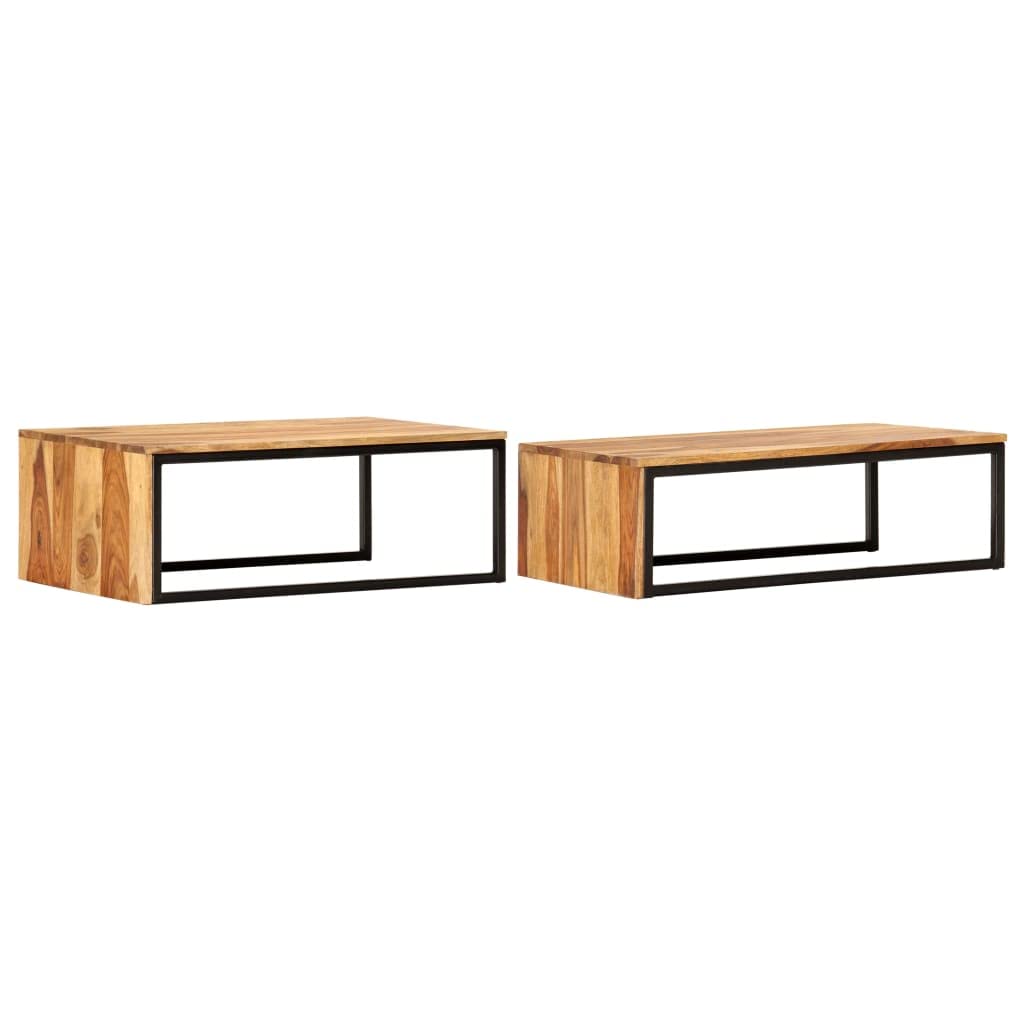 Brown Set of 2 Solid Sheesham Wood Rectangular Nesting Coffee Table F5381