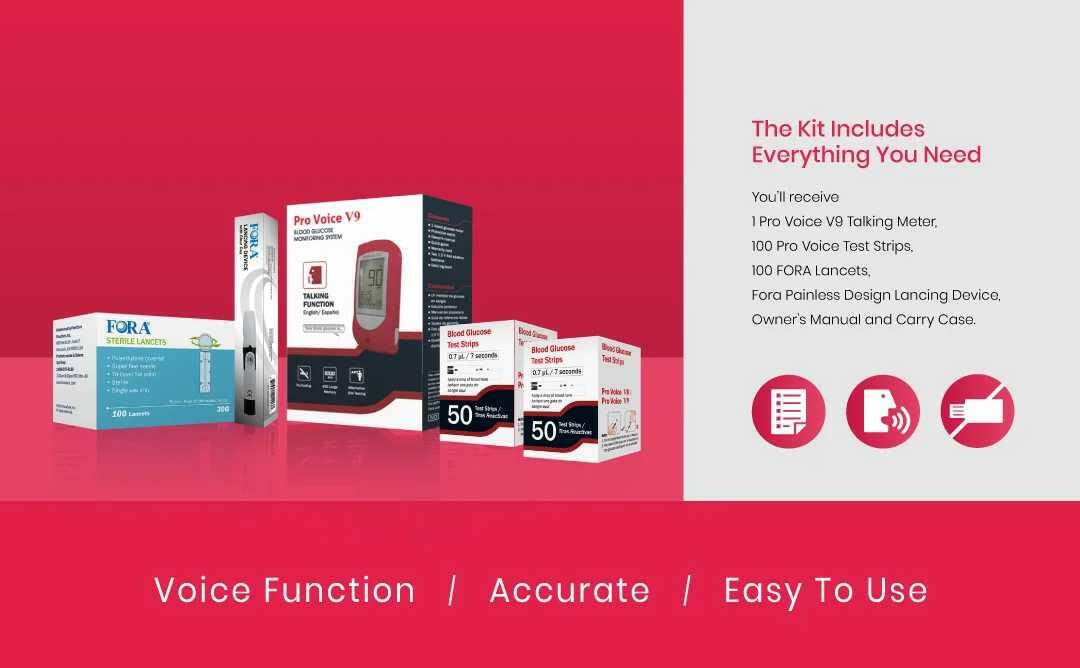 Talking Glucometer Diabetes Testing Kit with 100 Test Strips and 100 Lancets L166