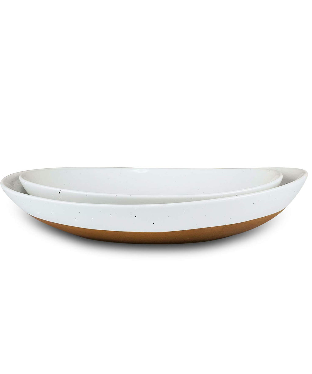 Ceramic Serving Bowls Set of 2 Oval Platters Vanilla White H317327
