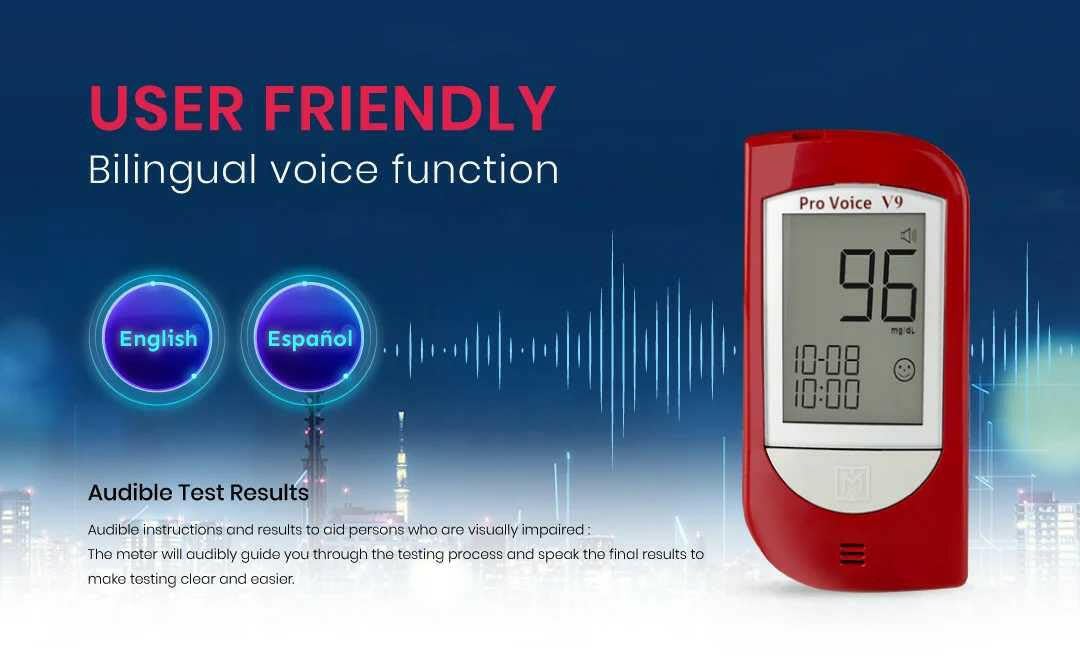 Talking Glucometer Diabetes Testing Kit with 100 Test Strips and 100 Lancets L166