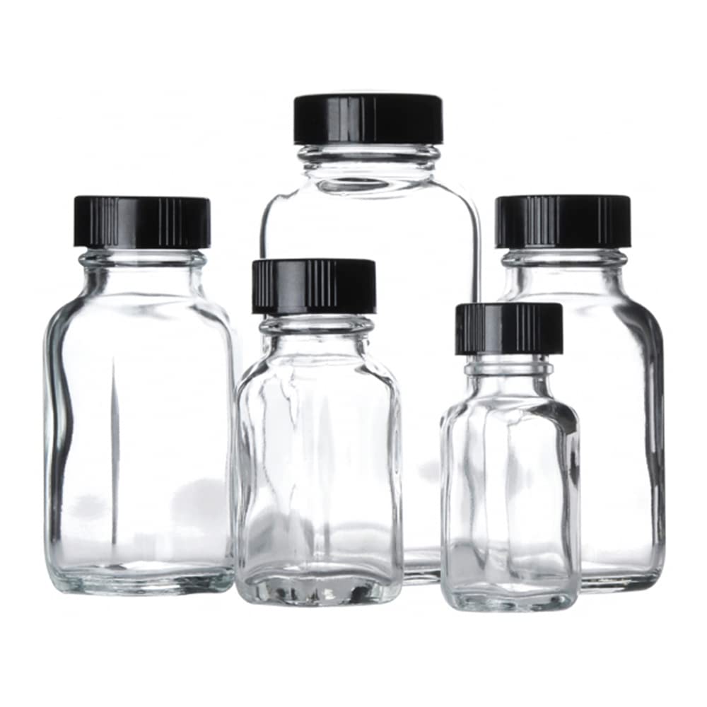 Clear Glass 2oz Bottle with Black Screw Cap, Case of 48 K295