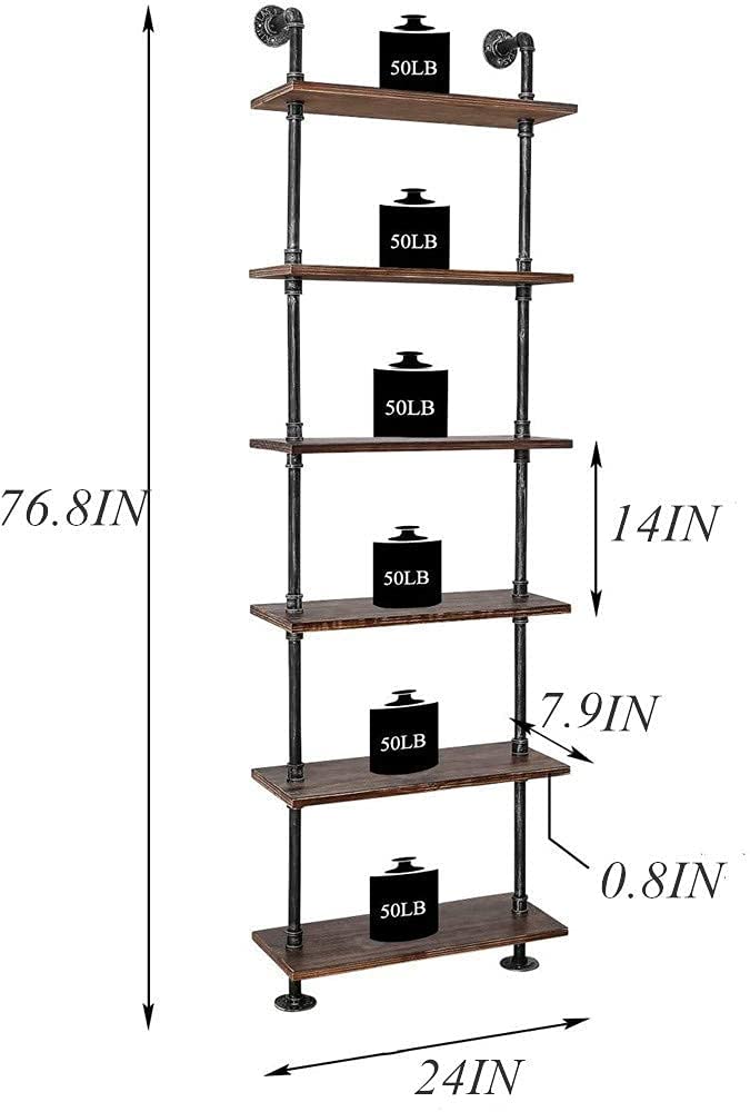 Industrial Pipe 6 Tier Bookshelf C974