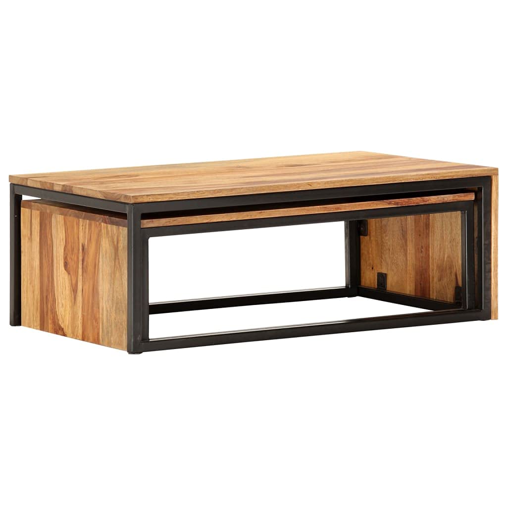 Brown Set of 2 Solid Sheesham Wood Rectangular Nesting Coffee Table F5381