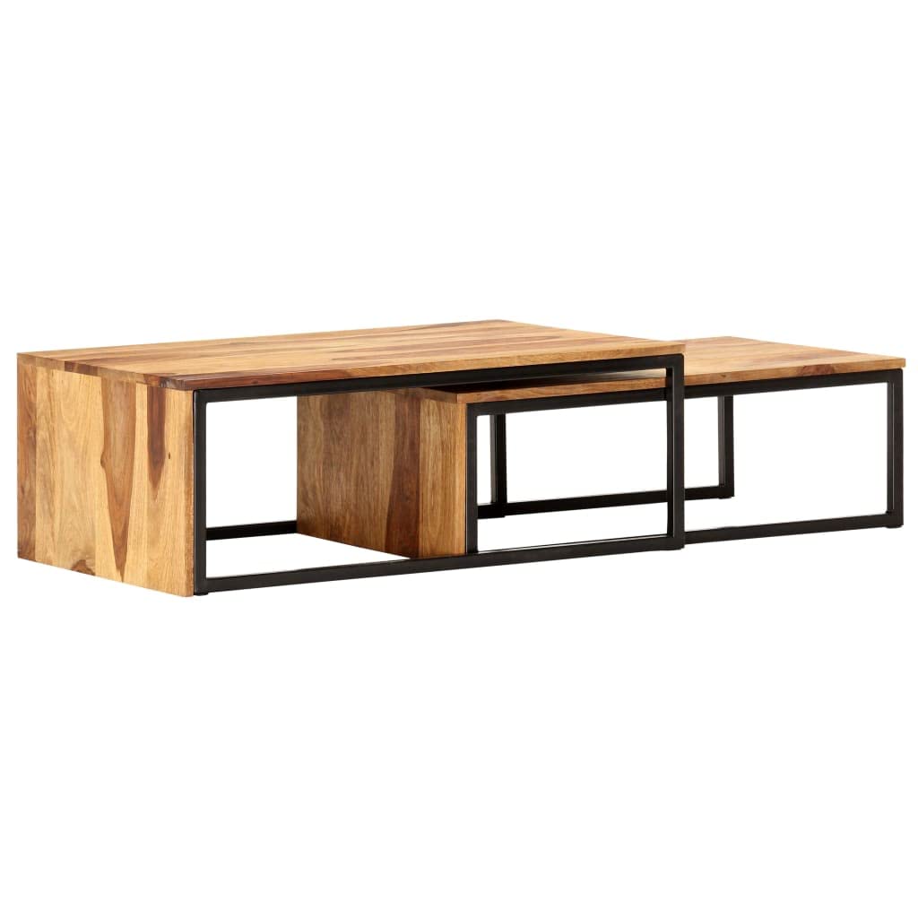 Brown Set of 2 Solid Sheesham Wood Rectangular Nesting Coffee Table F5381