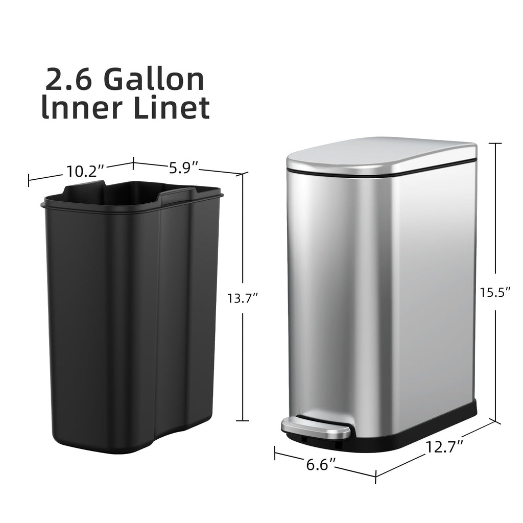 2.6 Gallon Stainless Steel Step Trash Can with Lid E4080