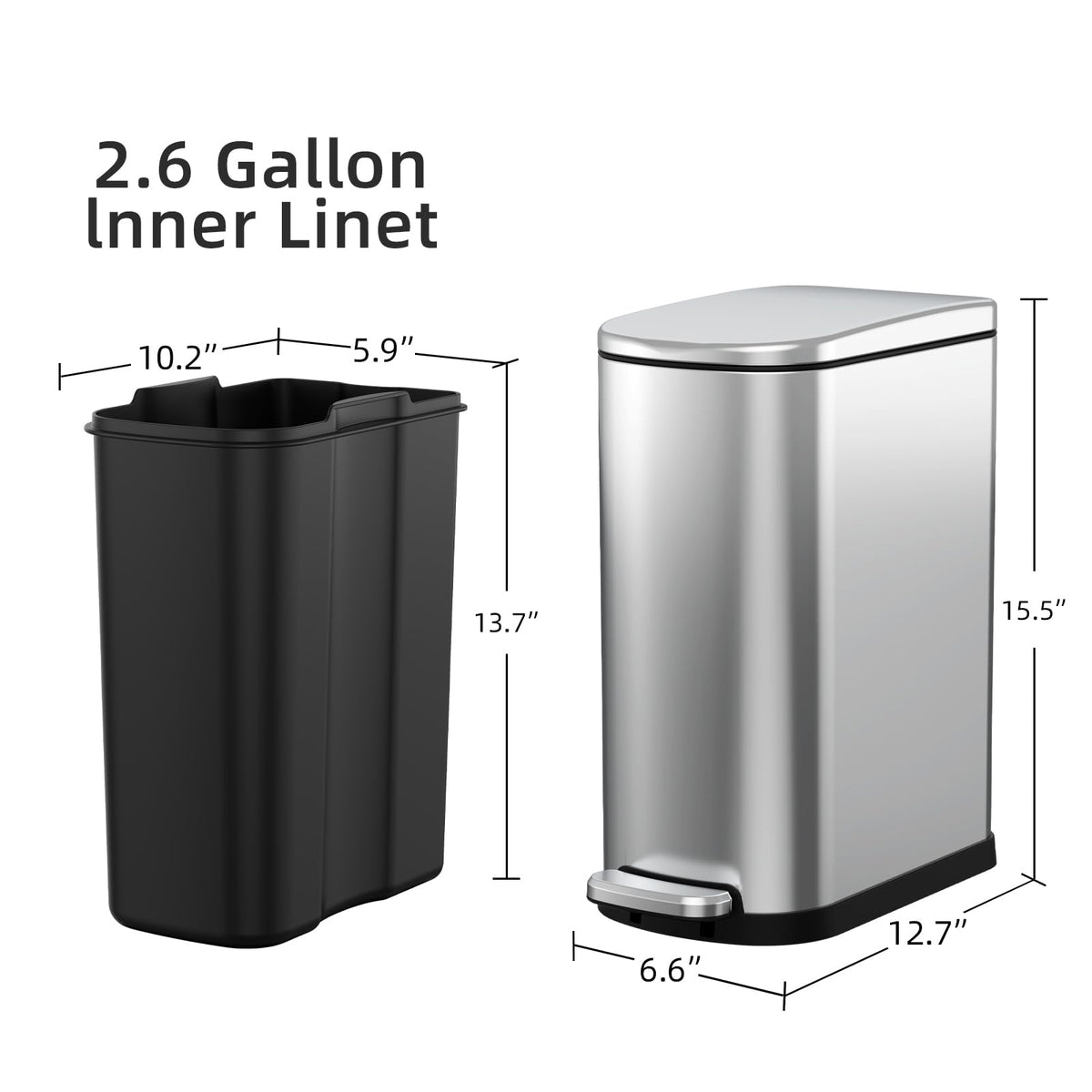 2.6 Gallon Stainless Steel Step Trash Can with Lid E4080