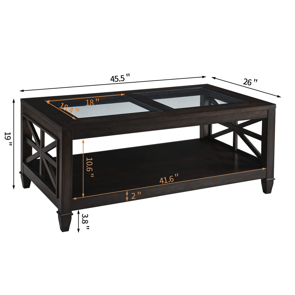 45.5"W Solid Wood Glass Coffee Table E2803