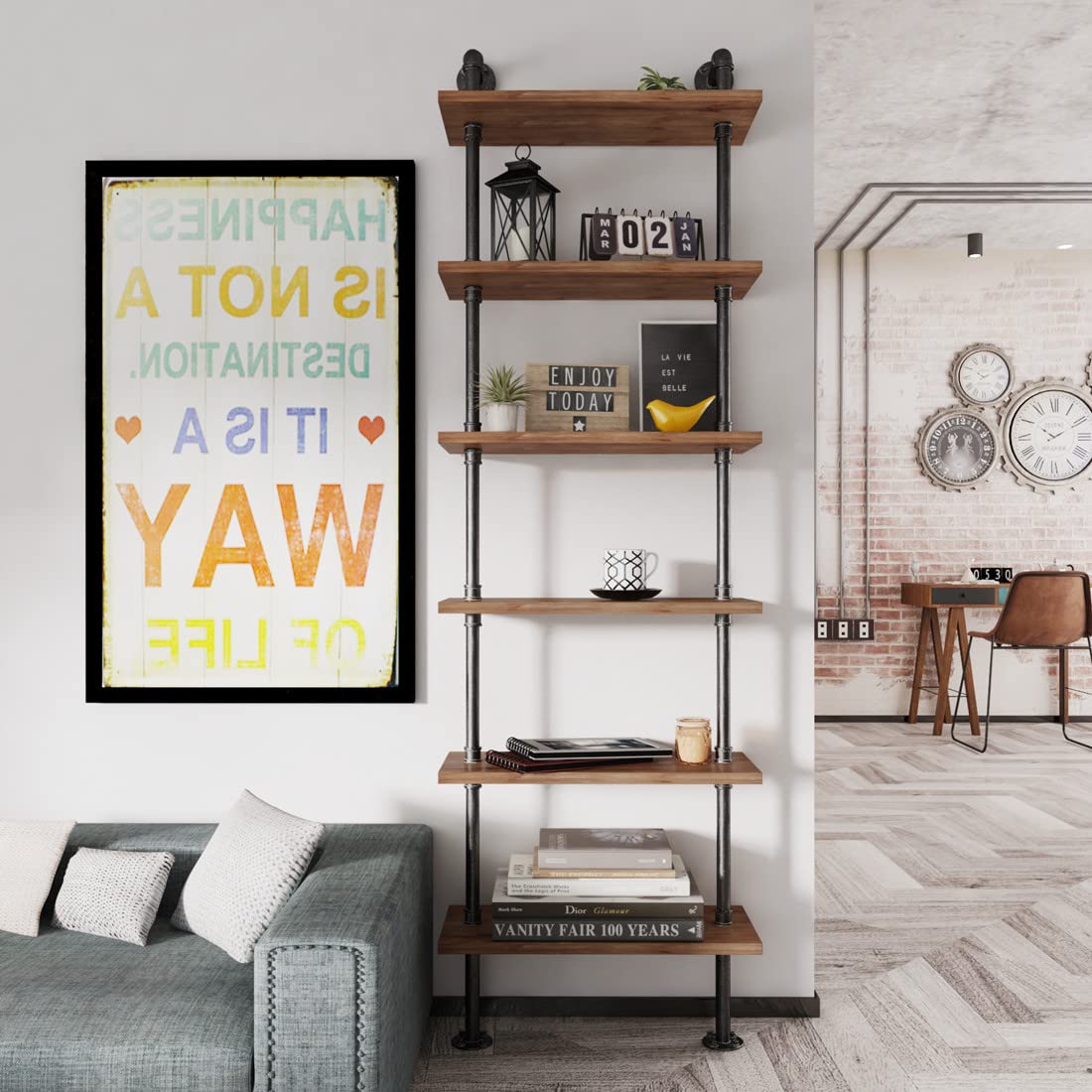 Industrial Pipe 6 Tier Bookshelf C974