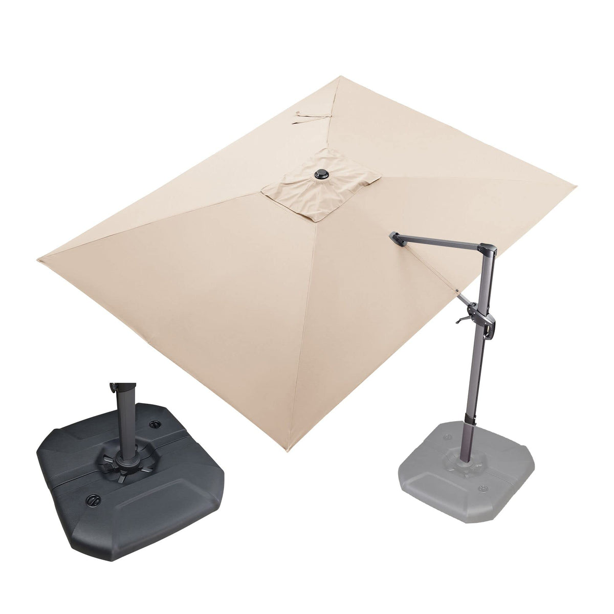Beige 360° Rotation Patio Umbrella with Base Q83793