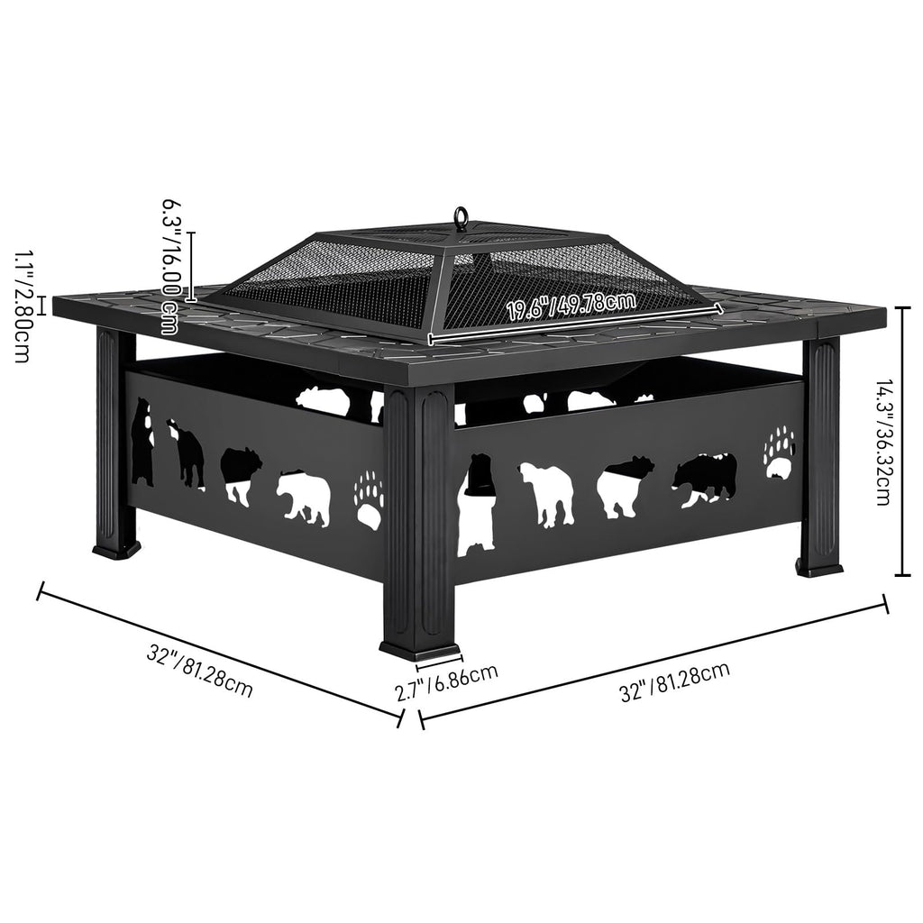 32 Inch Square Wood Burning Fire Pit Table I33024