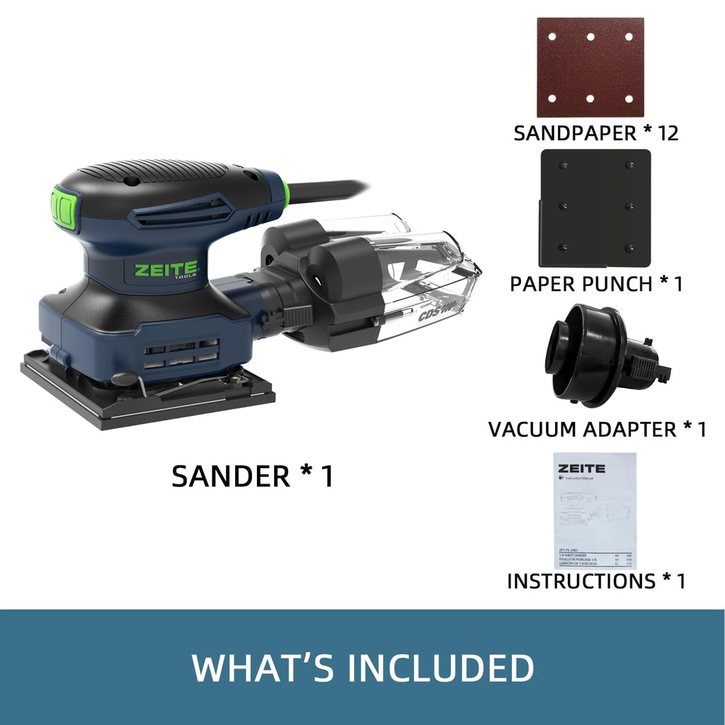 2.4 Amp 1/4 Sheet Electric Palm Sander with 12Pcs Sandpapers K96307