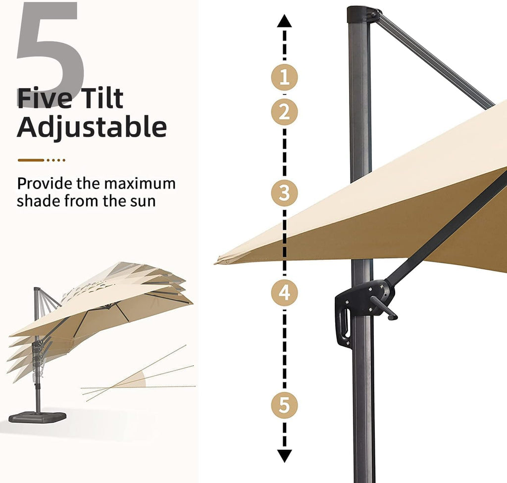 Beige 360° Rotation Patio Umbrella with Base Q83793