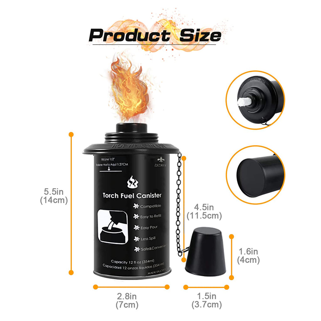 6 Pack 12 oz Refillable Torch Canisters with Wicks and Covers U182075