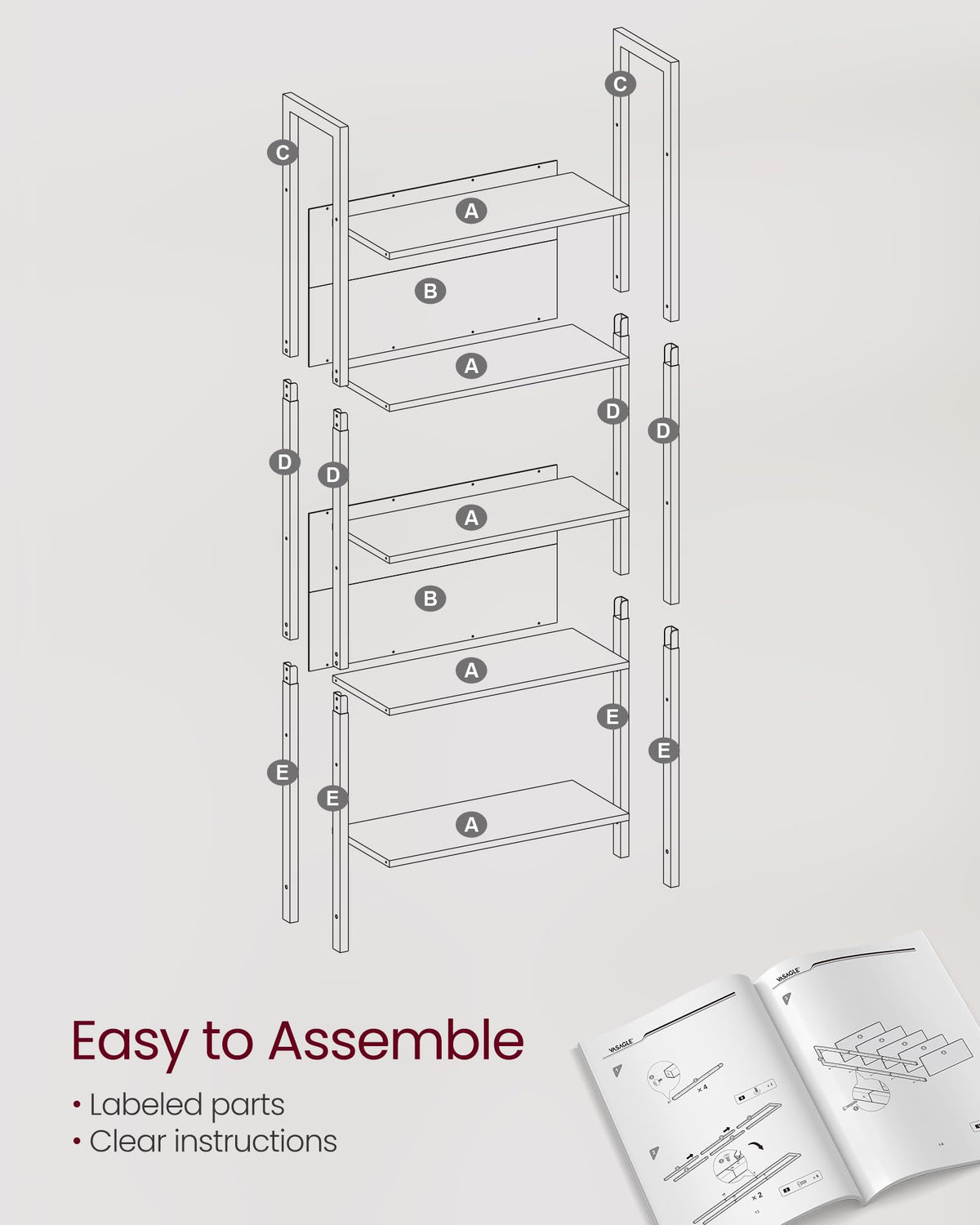 5 Tier Free Standing Bookshelf X73054