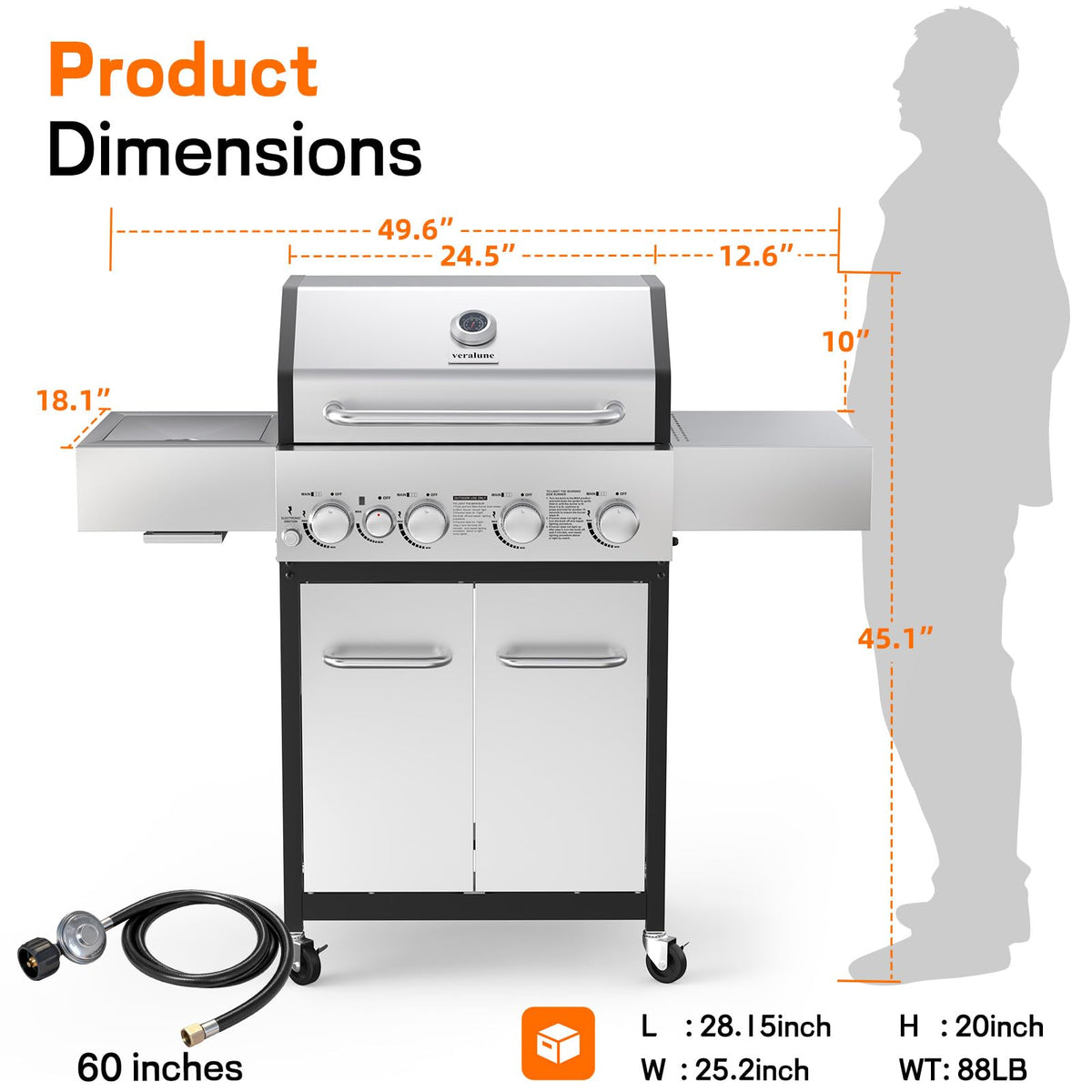 4 Burner Gas Grill with Infrared Side Burner X740