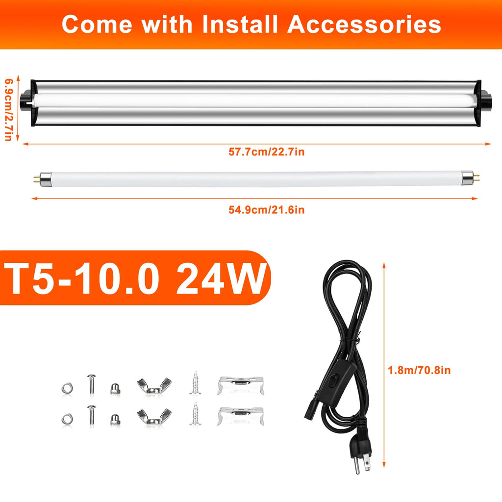24W T5 UVB Reptile Light Fixture 22" with 2 Pack 24W UVB Bulbs F26773