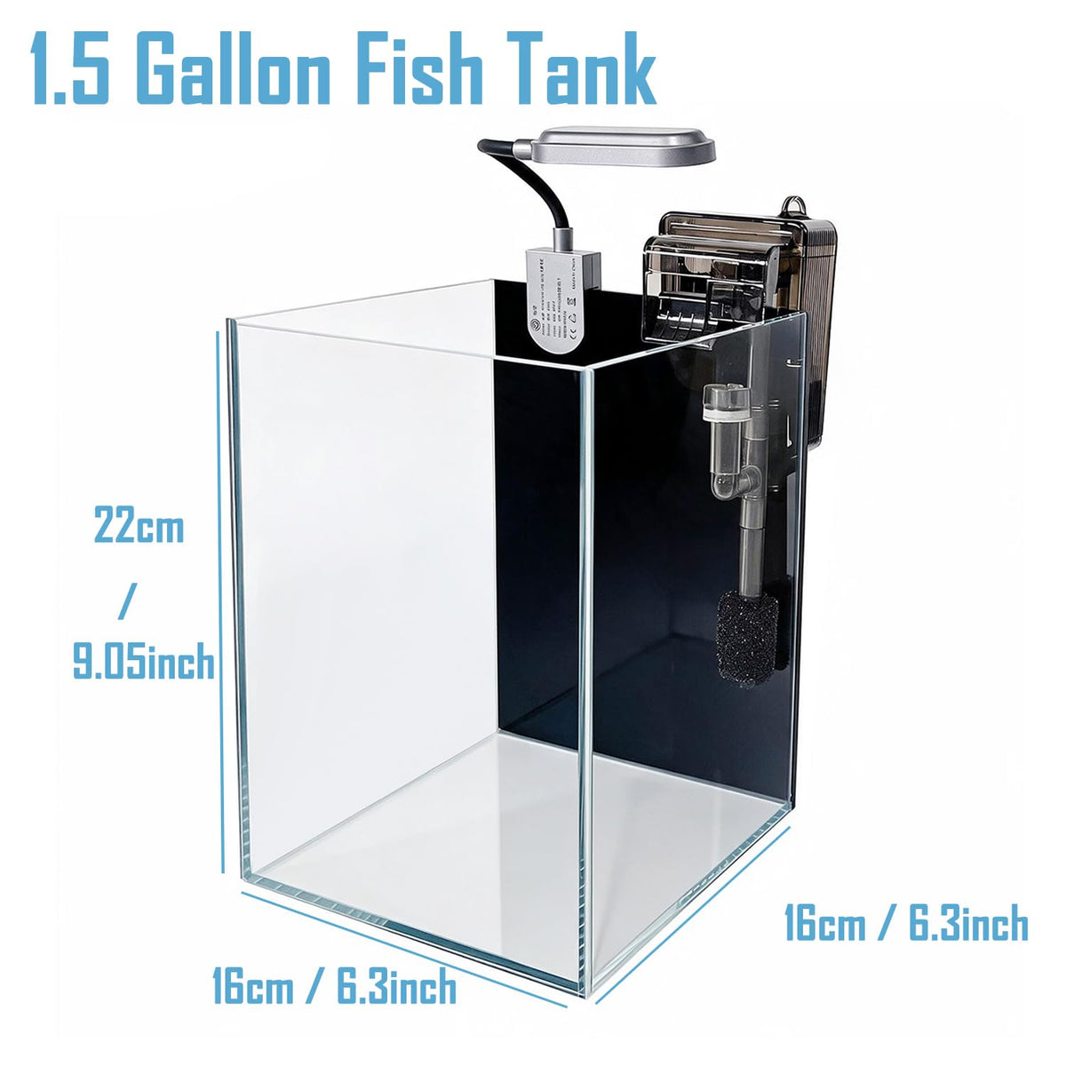 1.5 Gallon Glass Aquarium Starter Kit with Filter and LED Light C149442