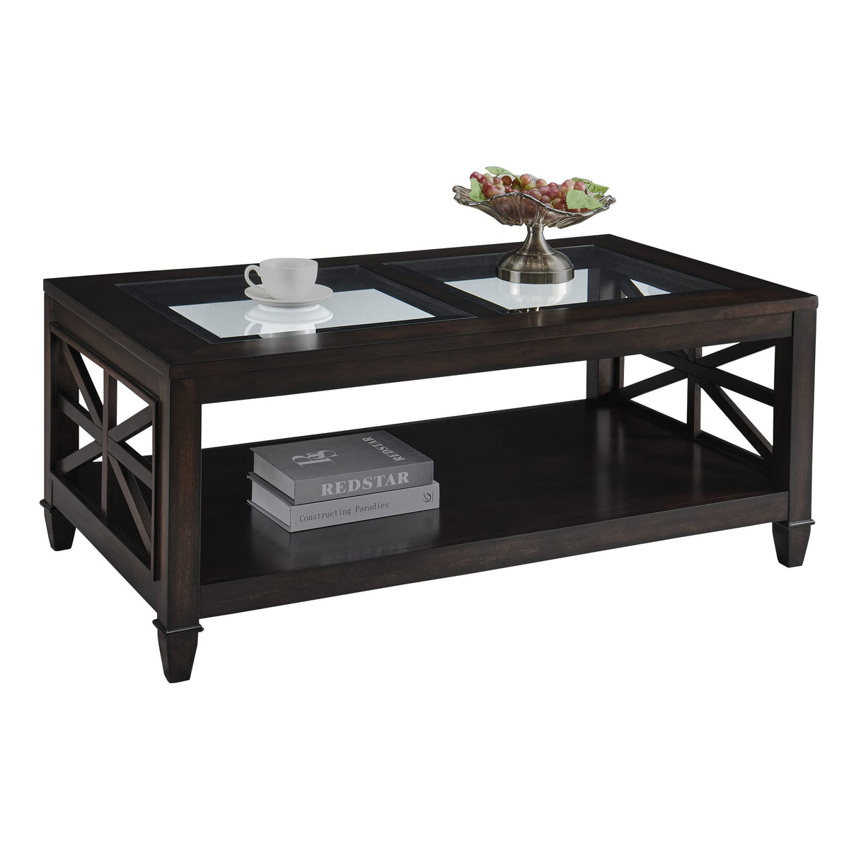 45.5"W Solid Wood Glass Coffee Table E2803