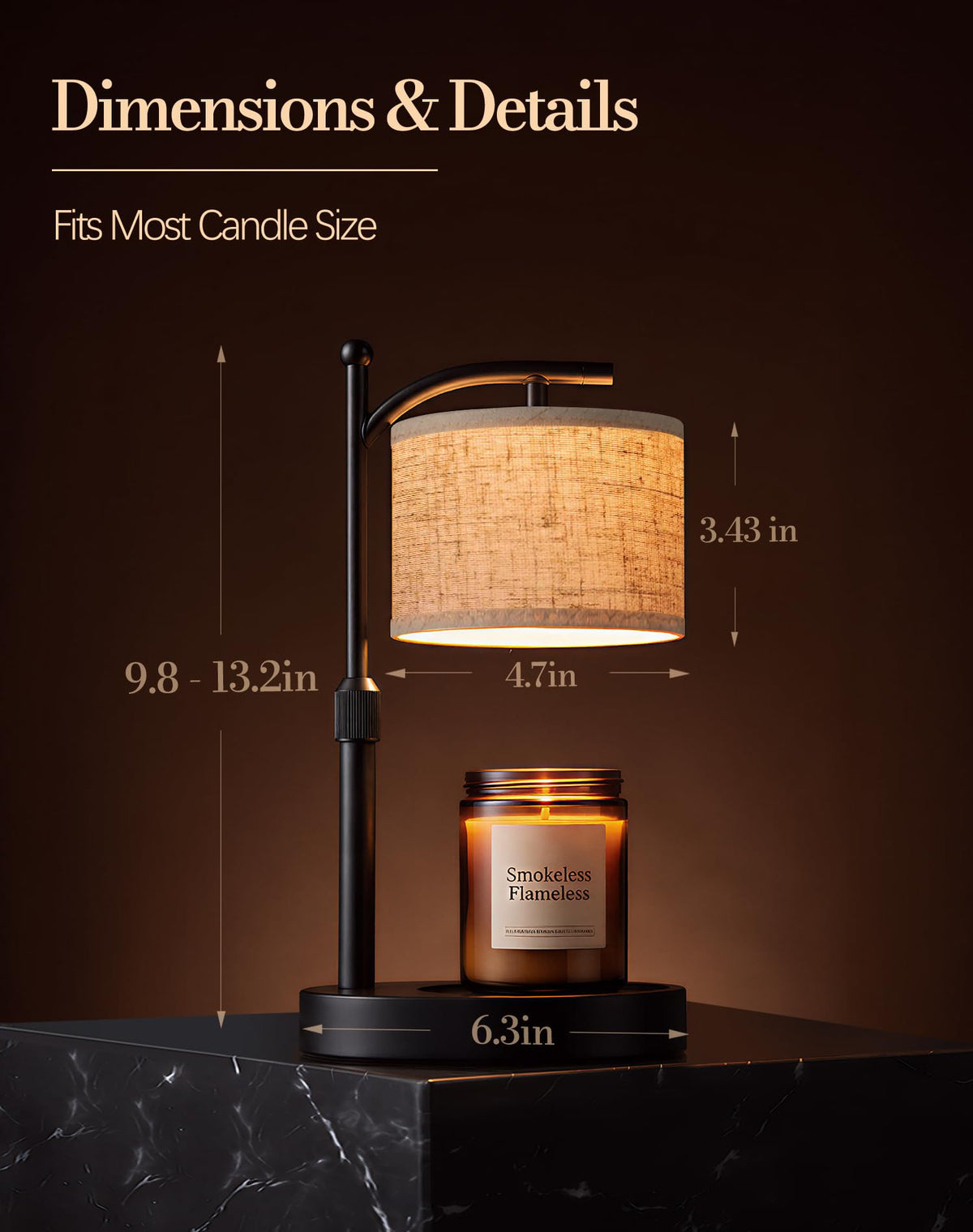 Adjustable Height Candle Warmer Lamp with Timer & Dimmer K9326