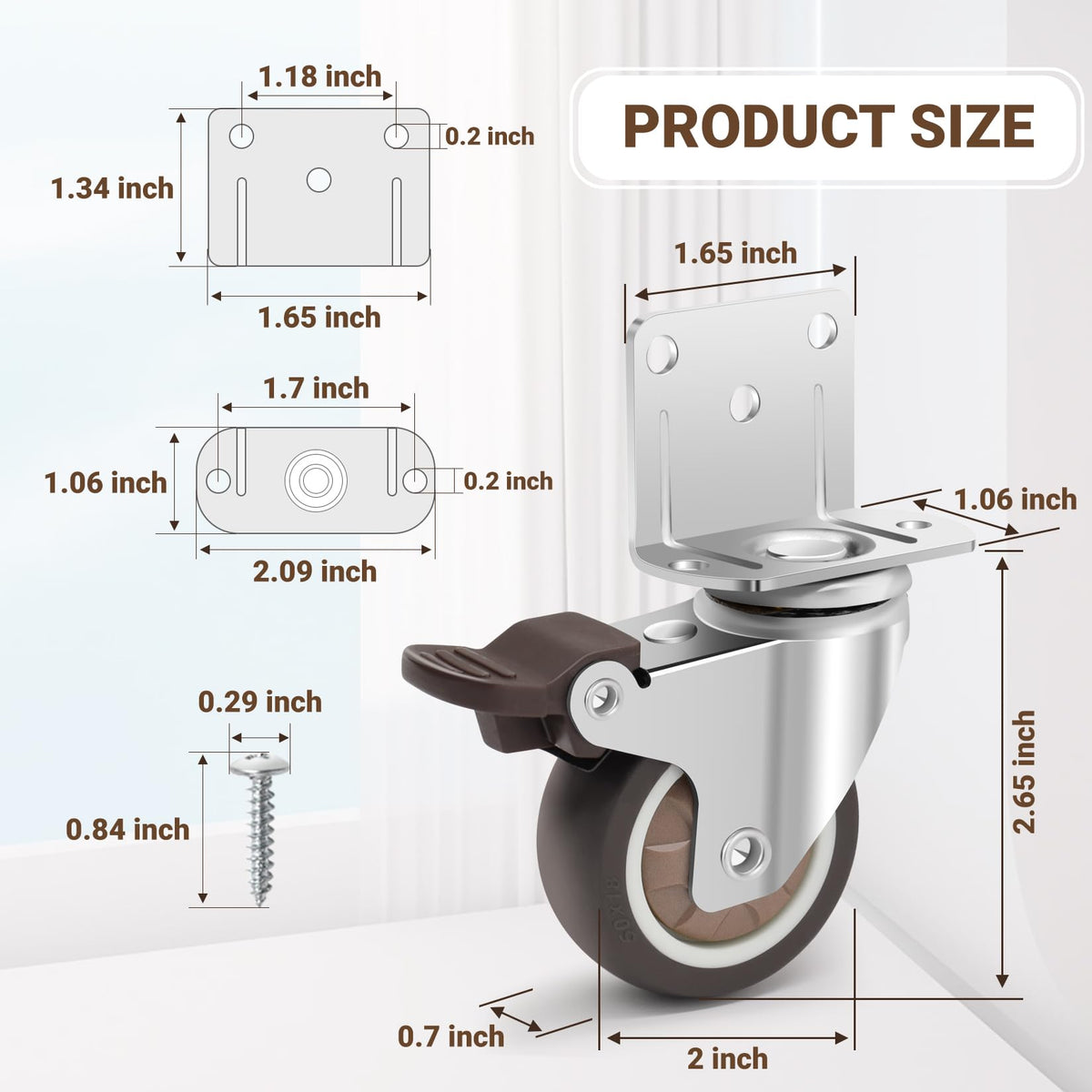 2 Inch L-Shaped Rubber Caster Set of 4 J380888