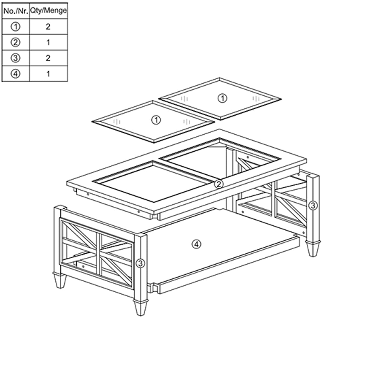 45.5"W Solid Wood Glass Coffee Table E2803
