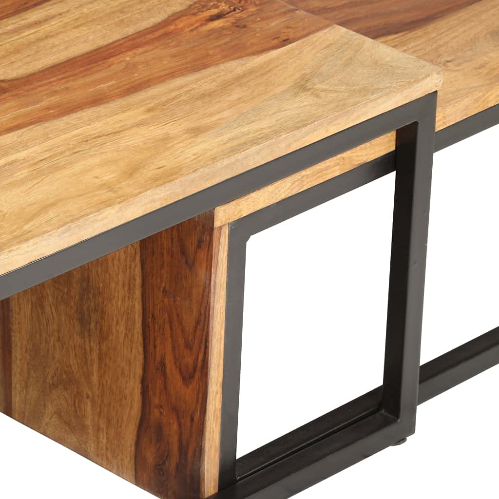 Brown Set of 2 Solid Sheesham Wood Rectangular Nesting Coffee Table F5381