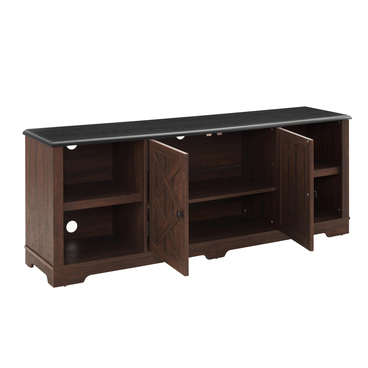 Espresso and Black TV Media Stand with Open Shelves and Closed Cabinets E556601