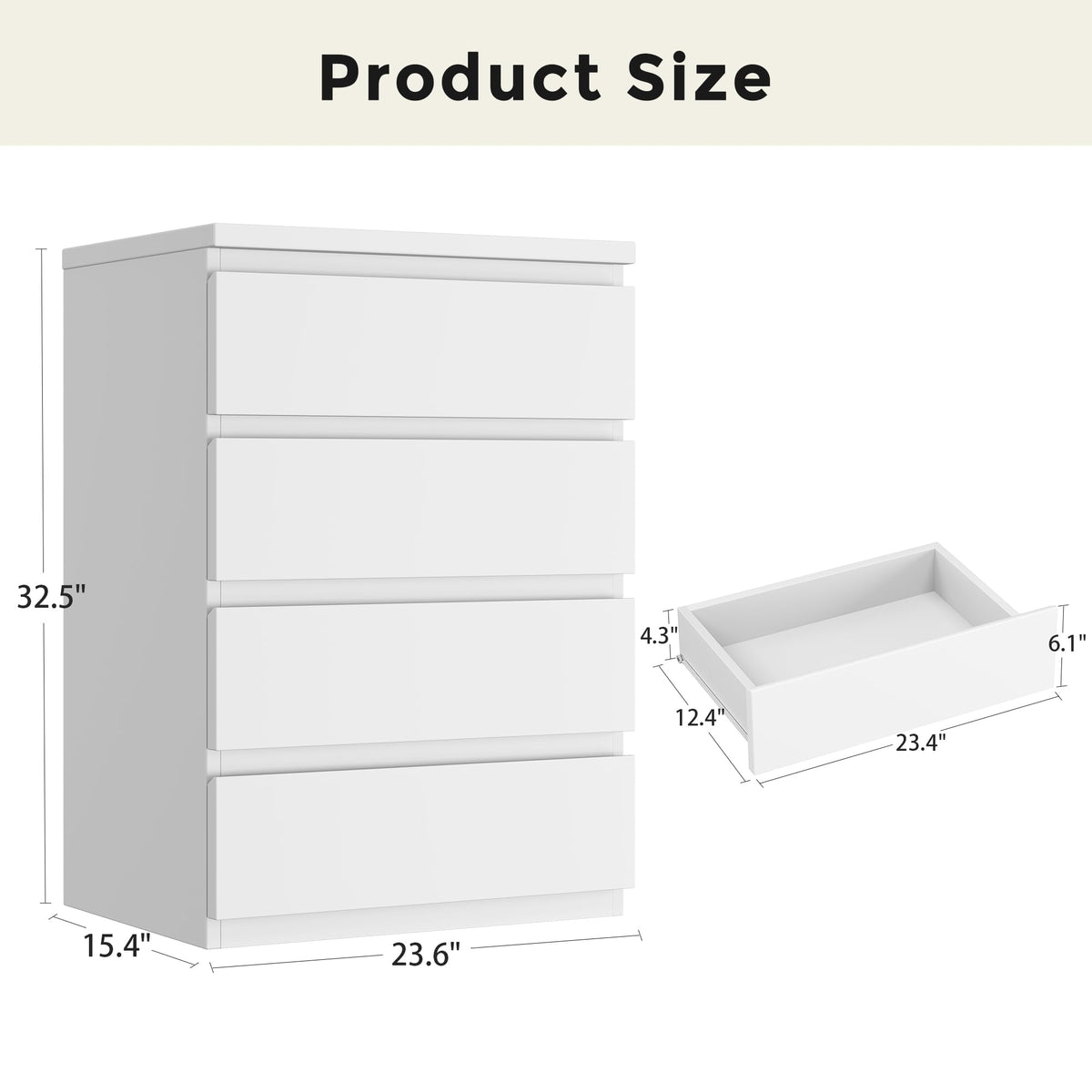 White 4 Drawer Wood Dresser P43506