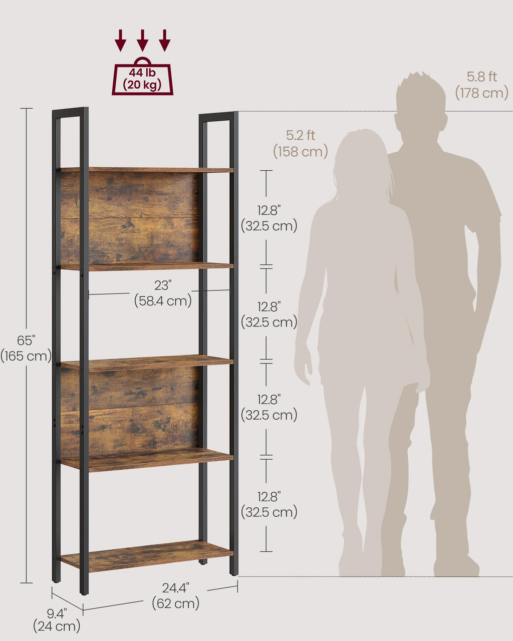 5 Tier Free Standing Bookshelf X73054
