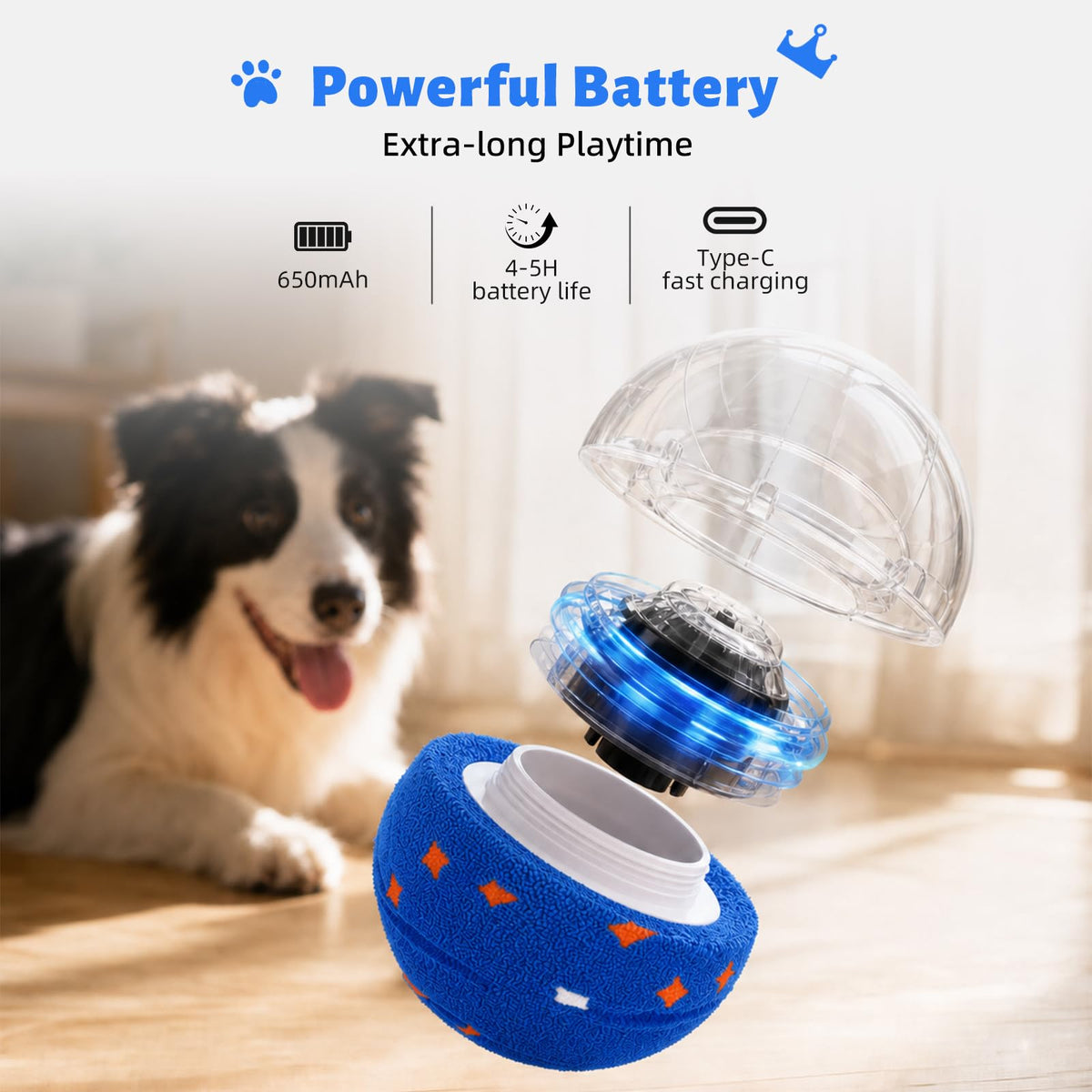 Interactive Dog Toy Ball Automatic Moving Bouncing Rotating E-TPU Waterproof Blue Q3120