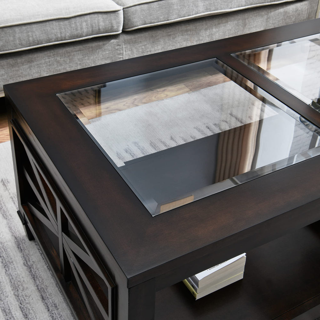 45.5"W Solid Wood Glass Coffee Table E2803