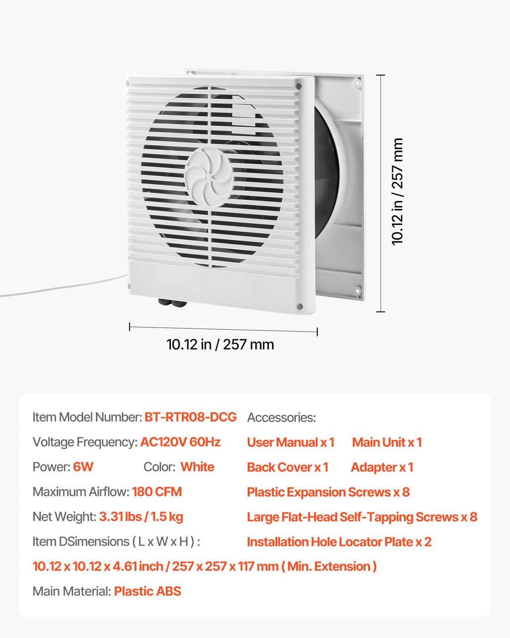 8" Two-Way Through-the-Wall Ventilation Fan Y217