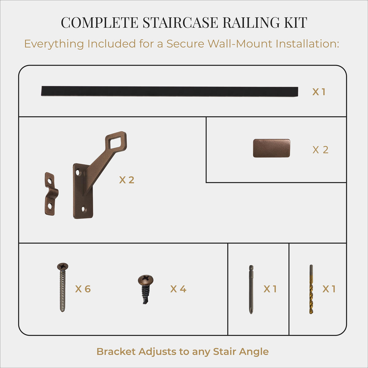 Aluminum Stair Handrail with Stainless Steel Brackets, 6 Feet D178079