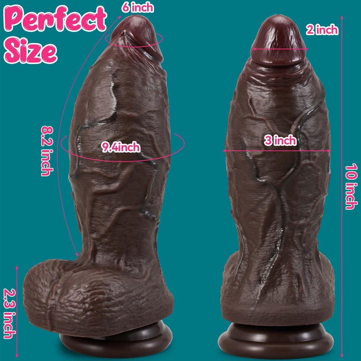9.4 Inch Girth Black Curved Dual Density Dildo with Suction Cup Y677
