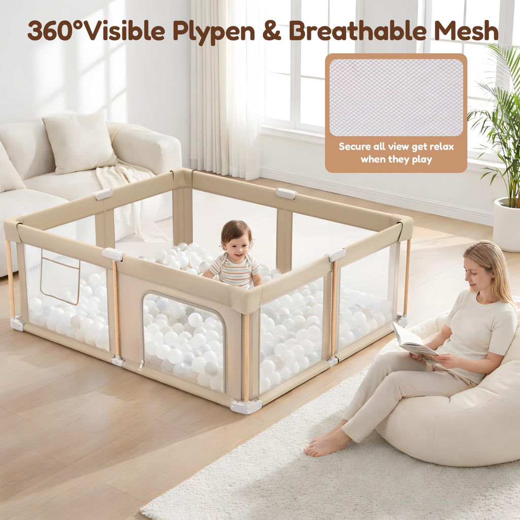 Foldable Baby Playpen with Mat, Mesh and Storage Bag F419