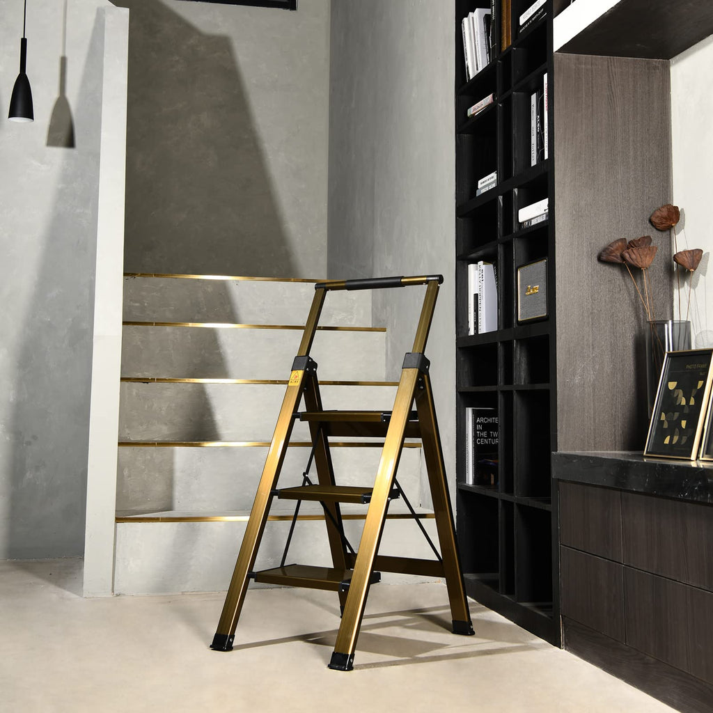 3 Step Aluminum Step Stool with Retractable Handrail L288783
