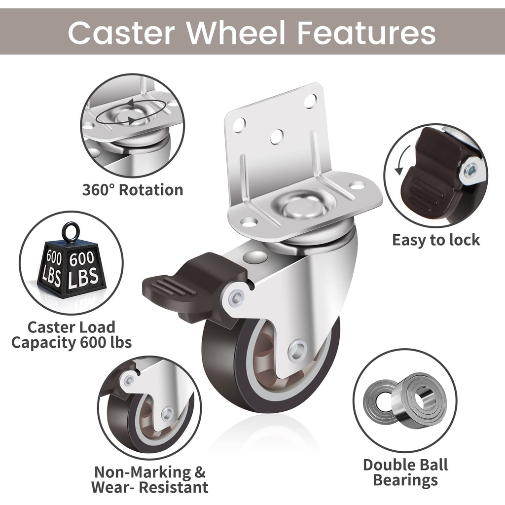 2 Inch L-Shaped Rubber Caster Set of 4 J380888