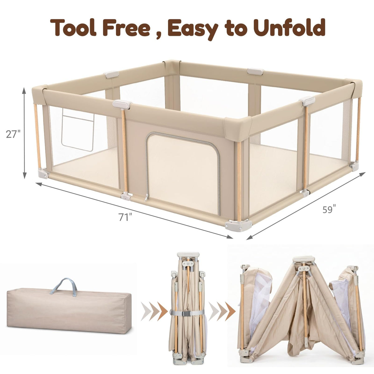 Foldable Baby Playpen with Mat, Mesh and Storage Bag F419