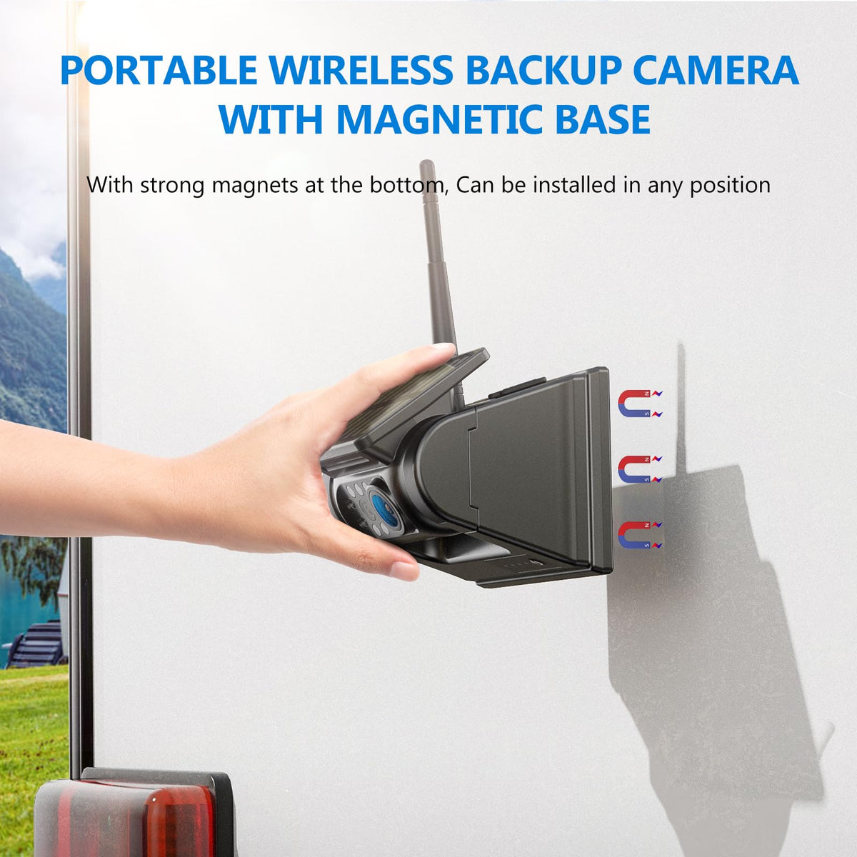 Magnetic Solar Wireless Backup Camera with 7" 1080P Monitor U353