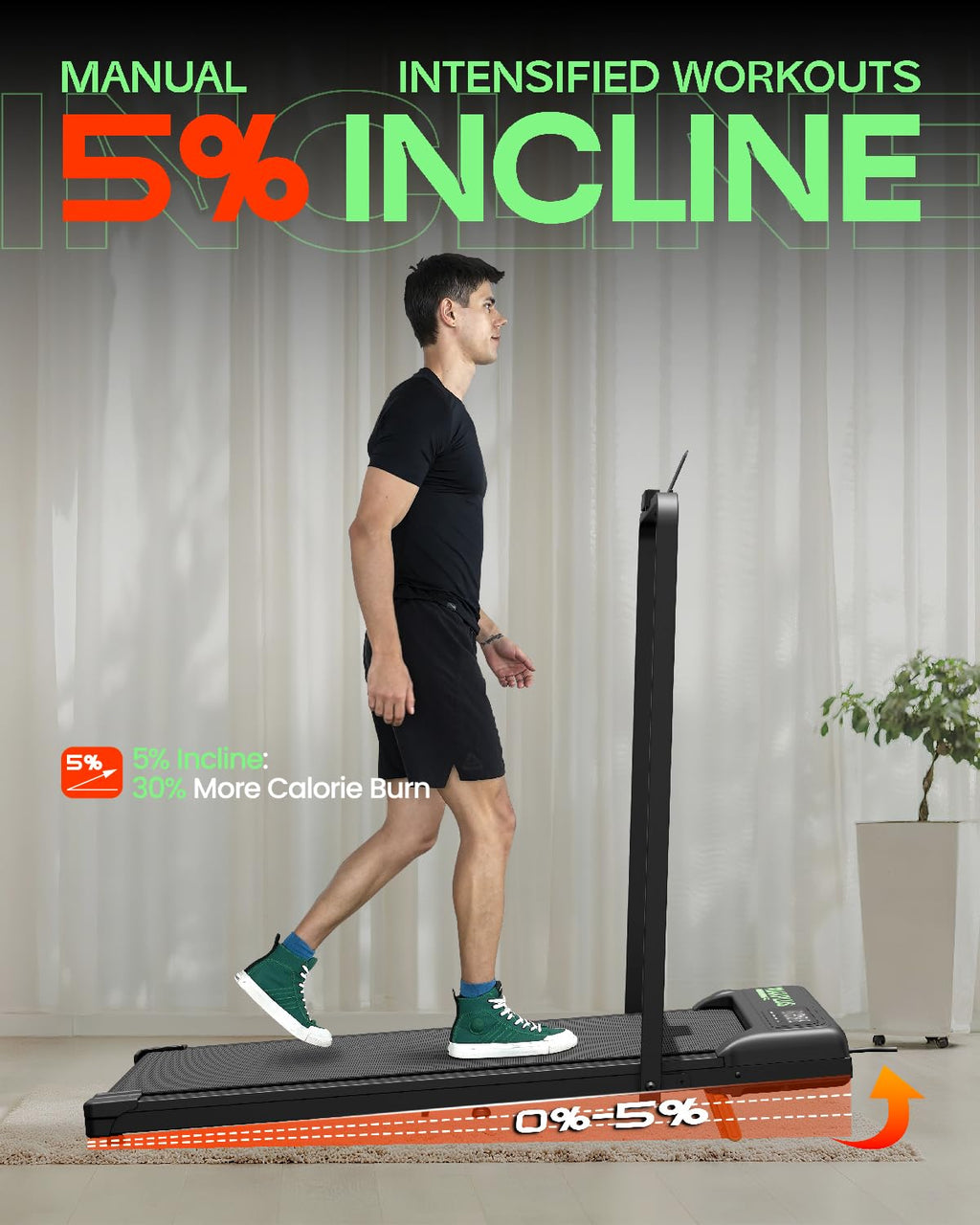 Folding Walking Pad with Incline, 2 in 1 Portable Under Desk Treadmill N60202