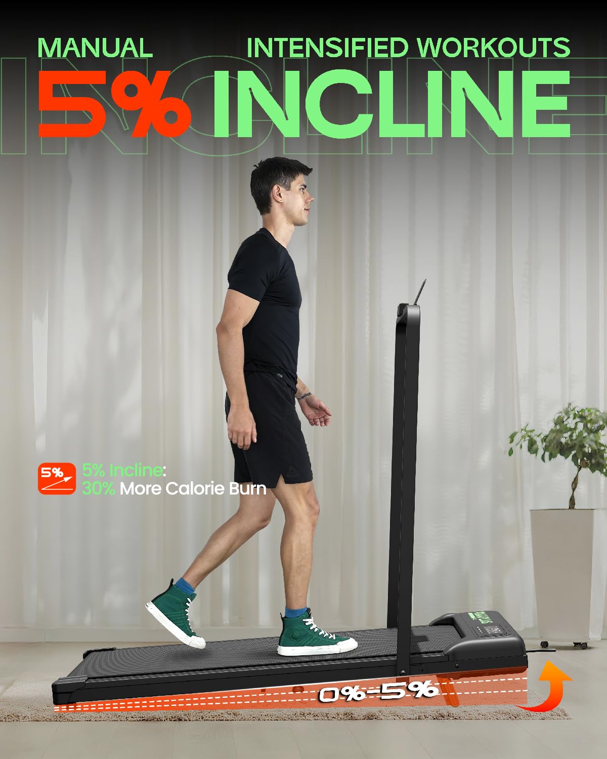 Folding Walking Pad with Incline, 2 in 1 Portable Under Desk Treadmill N60202