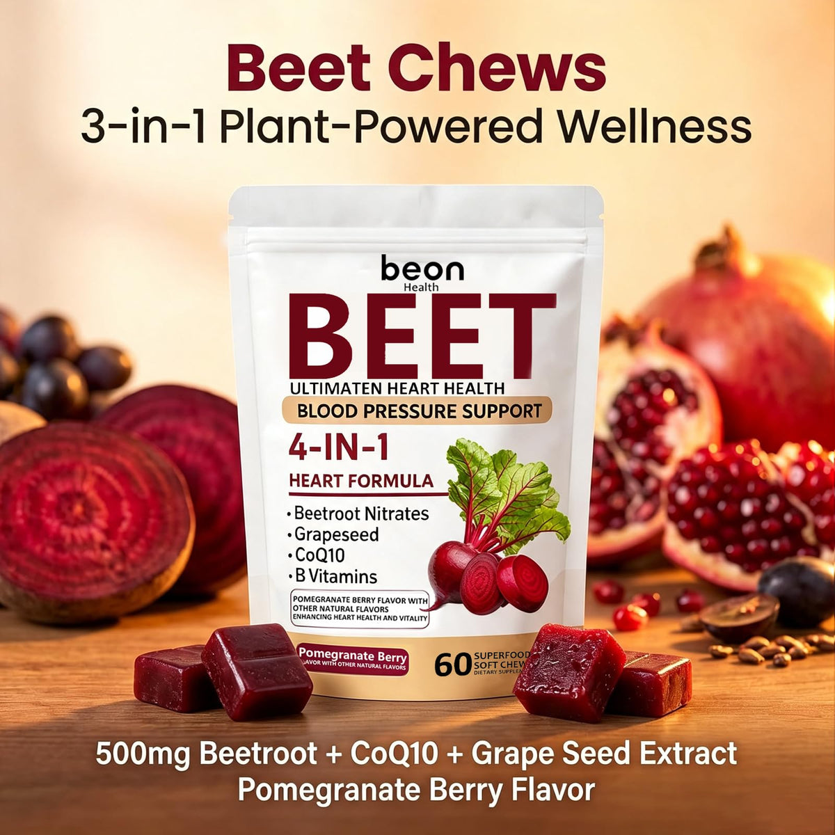 60 Count Beet Chews Supplement with 500mg I28922
