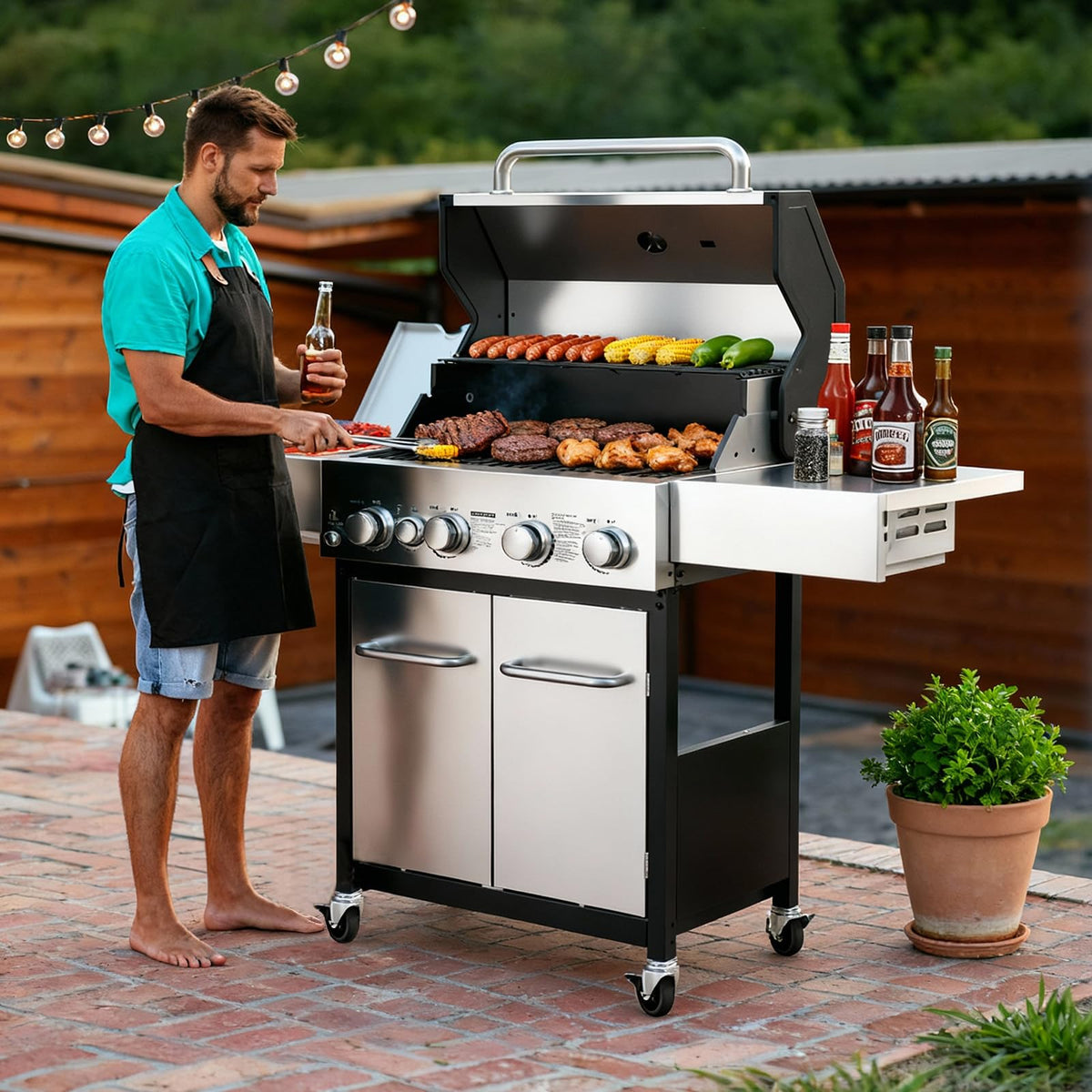 4 Burner Gas Grill with Infrared Side Burner X740