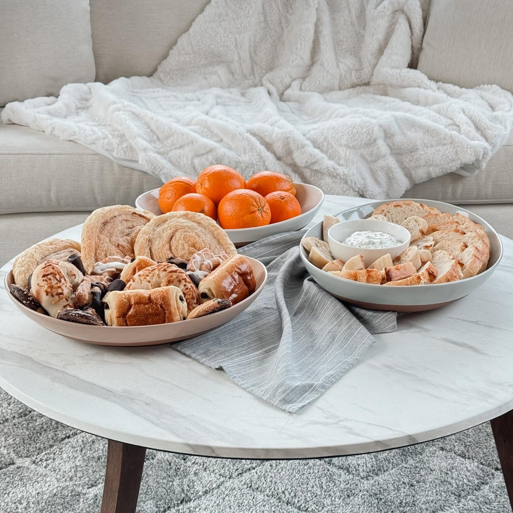 Ceramic Serving Bowls Set of 2 Oval Platters Vanilla White H317327
