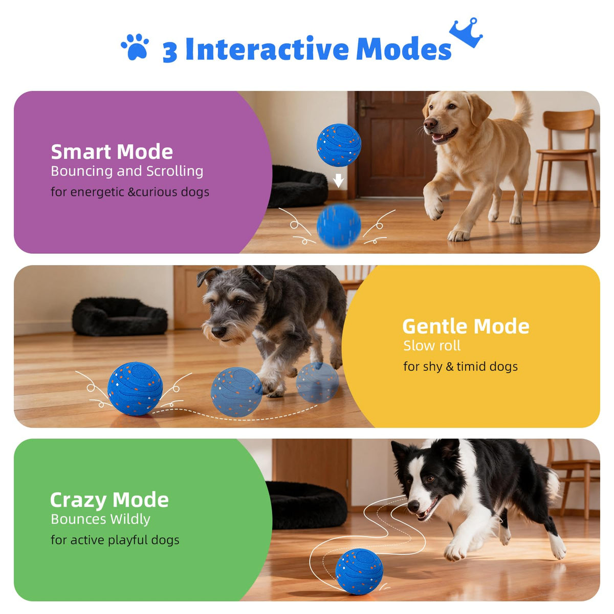 Interactive Dog Toy Ball Automatic Moving Bouncing Rotating E-TPU Waterproof Blue Q3120