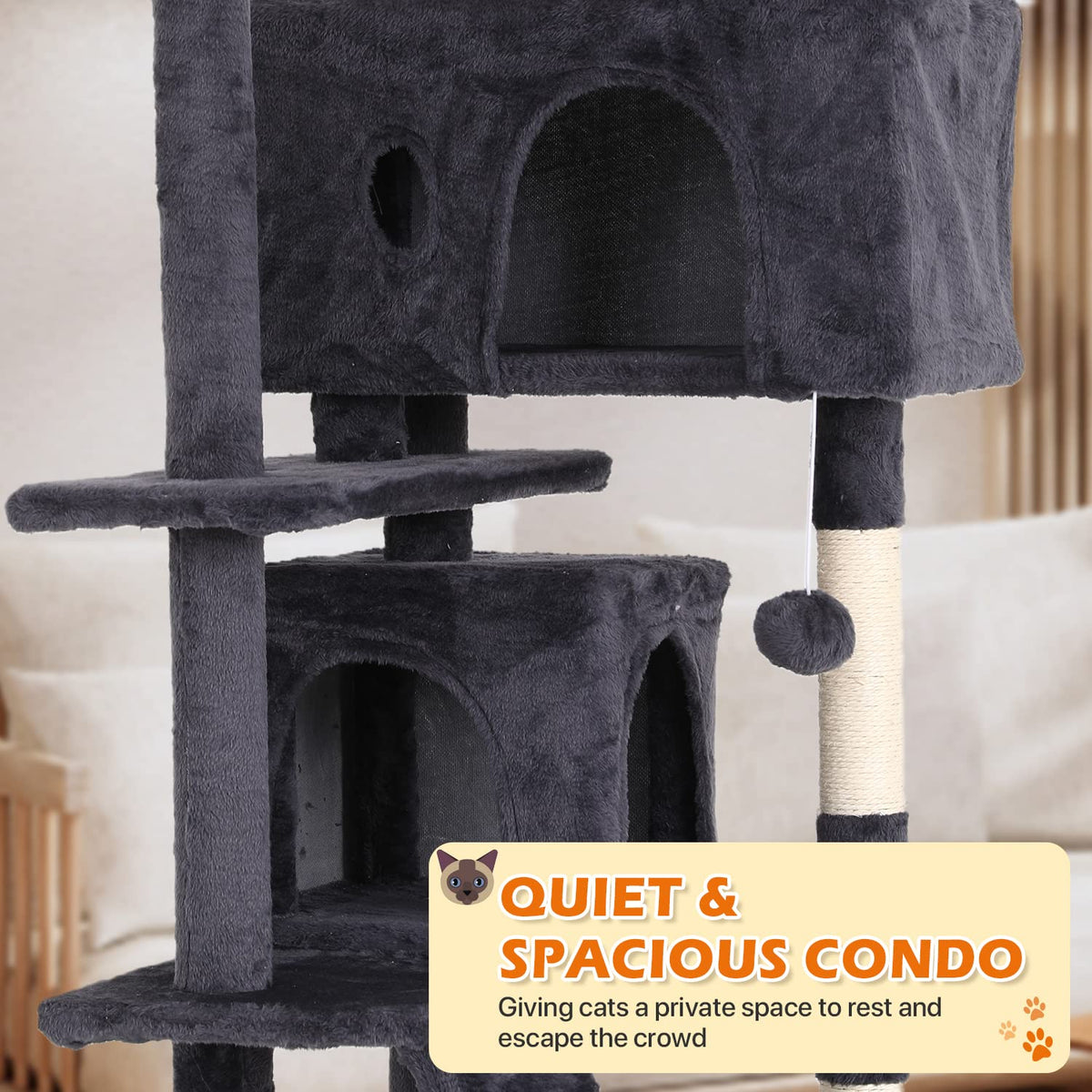 70 Inch Light Gray Cat Tree with 2 Condos, 3 Scratching Posts G30006