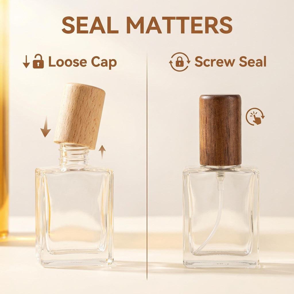 2 Pcs 15ml Clear Mini Glass Perfume Bottle with Wood Lid L164