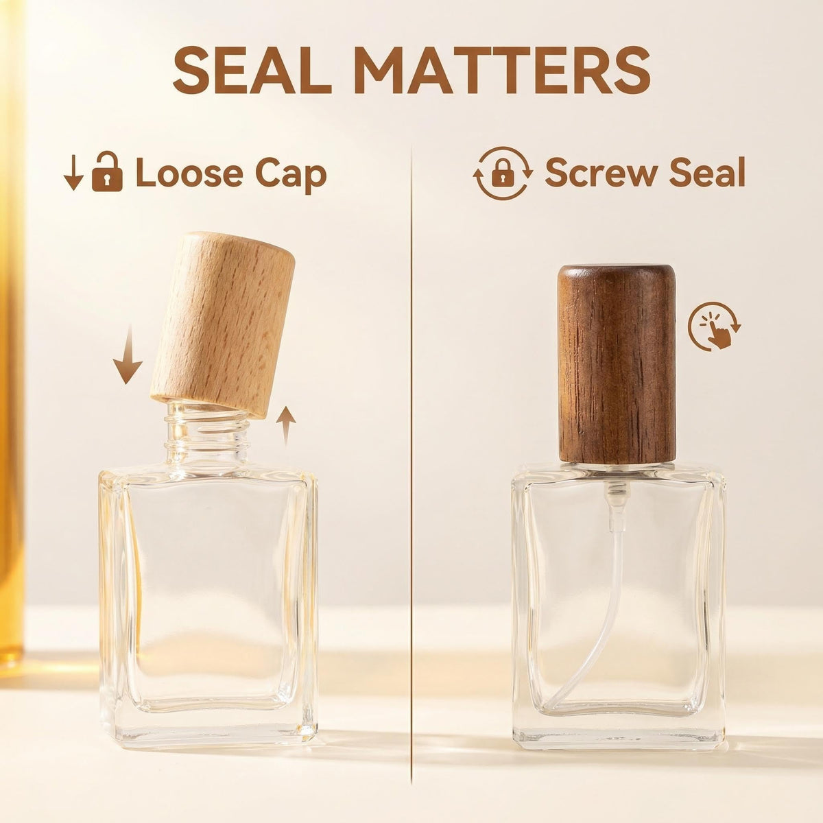 2 Pcs 15ml Clear Mini Glass Perfume Bottle with Wood Lid L164